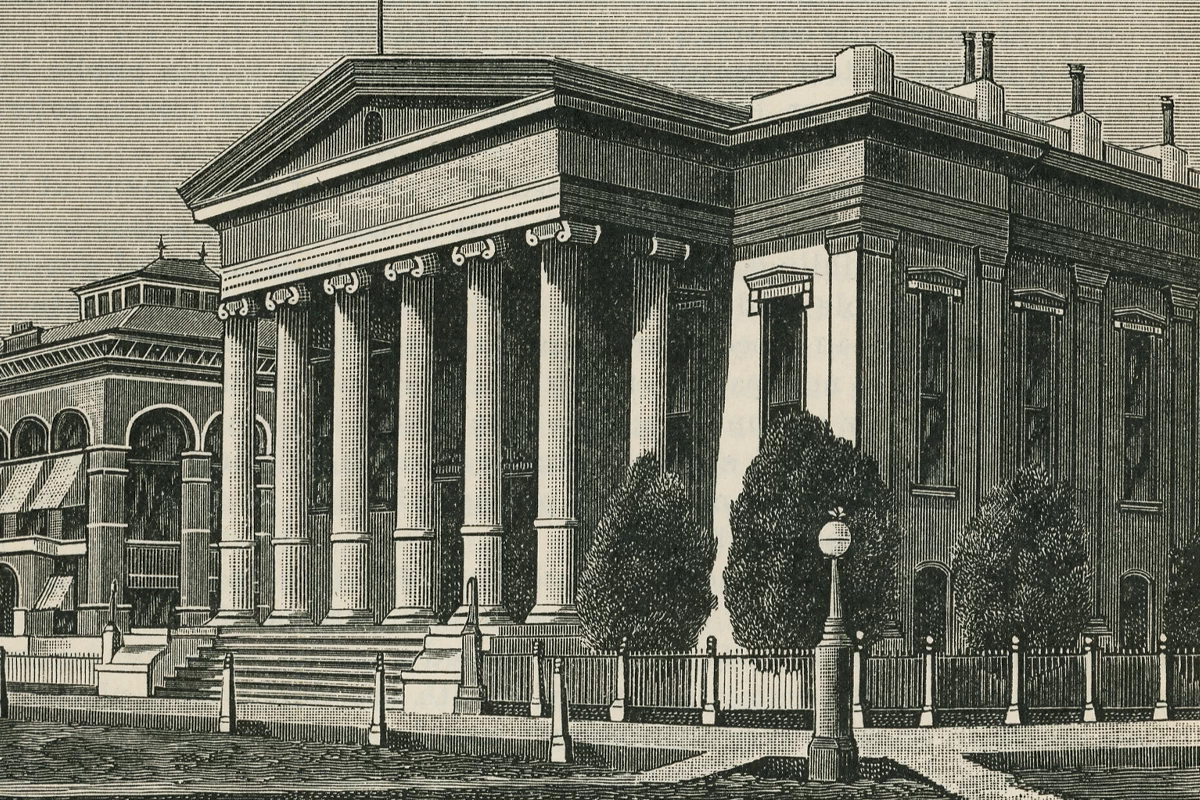 A new courthouse was erected shortly after the July 1854 fire that consumed Sacramento in time for the sixth session of the Legislature in 1855. A new courthouse was erected shortly after the July 1854 fire that consumed Sacramento in time for the sixth session of the Legislature in 1855.