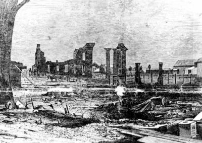 Burnt ruins of first Capitol in Sacramento 1852