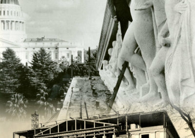Edward Sanford Jr with his sculpture above- Construction on the Library and Courts Building below- 1920s