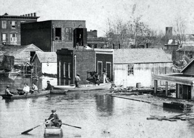 Flooded street scene in Sacramento 1862