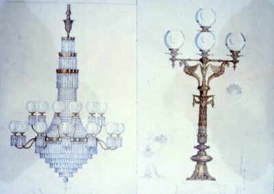 Sketches of Chamber Chandelier and staircase lamp