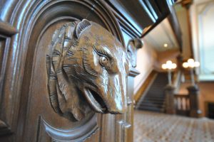 Carving of Bear in Staircase woodwork